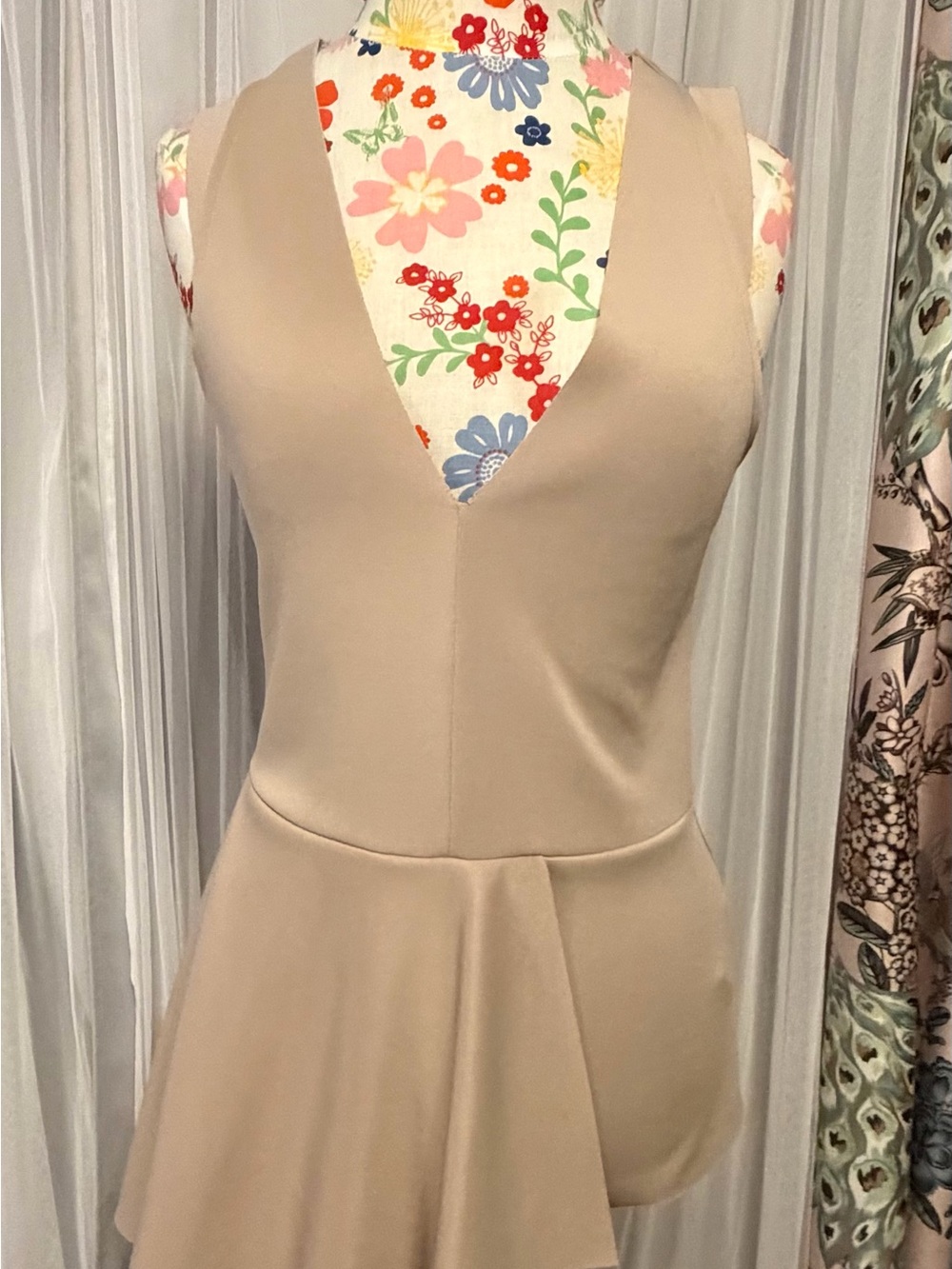 Zara Neutral Beige Deep V-Neck Tank